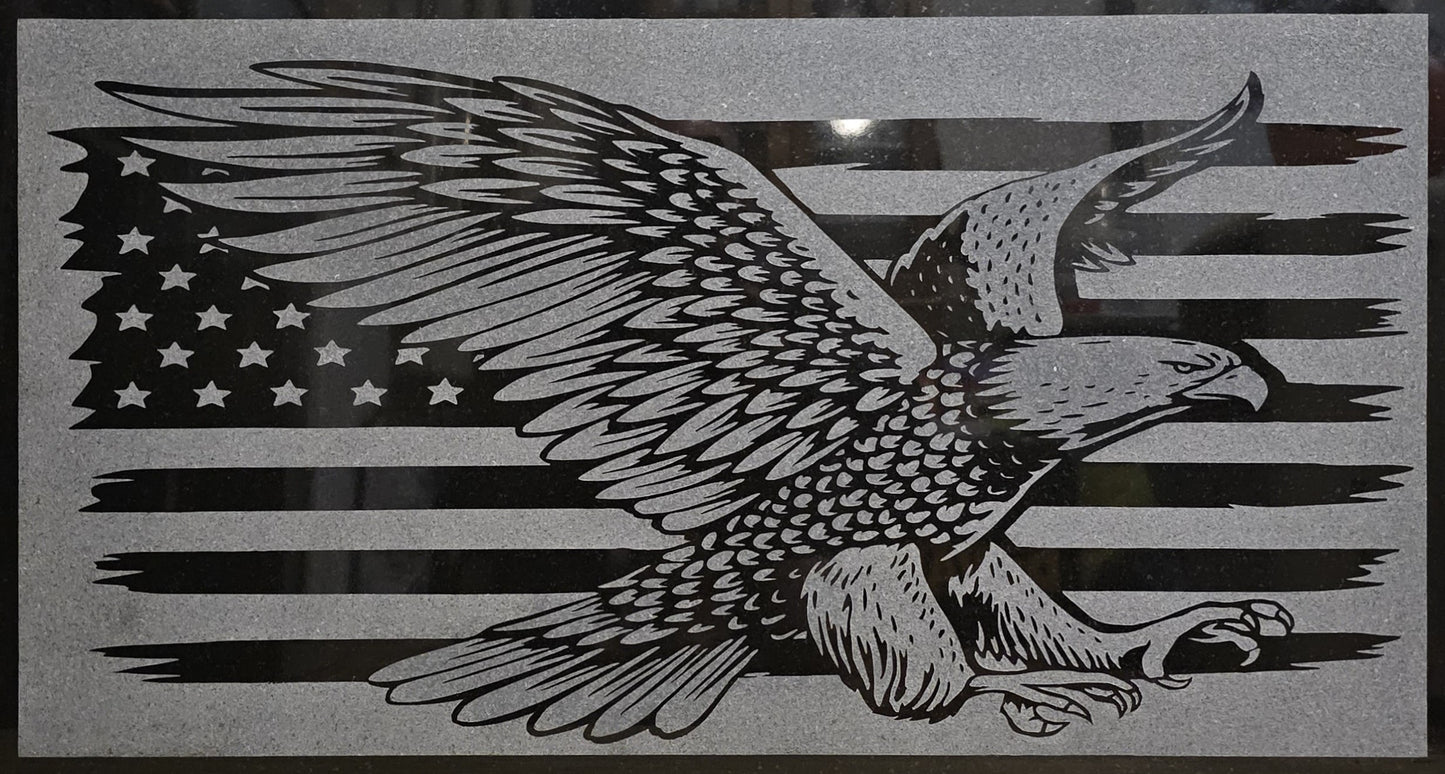 Patriotic Eagle Address Plaque in Absolute Black Granite 3cm