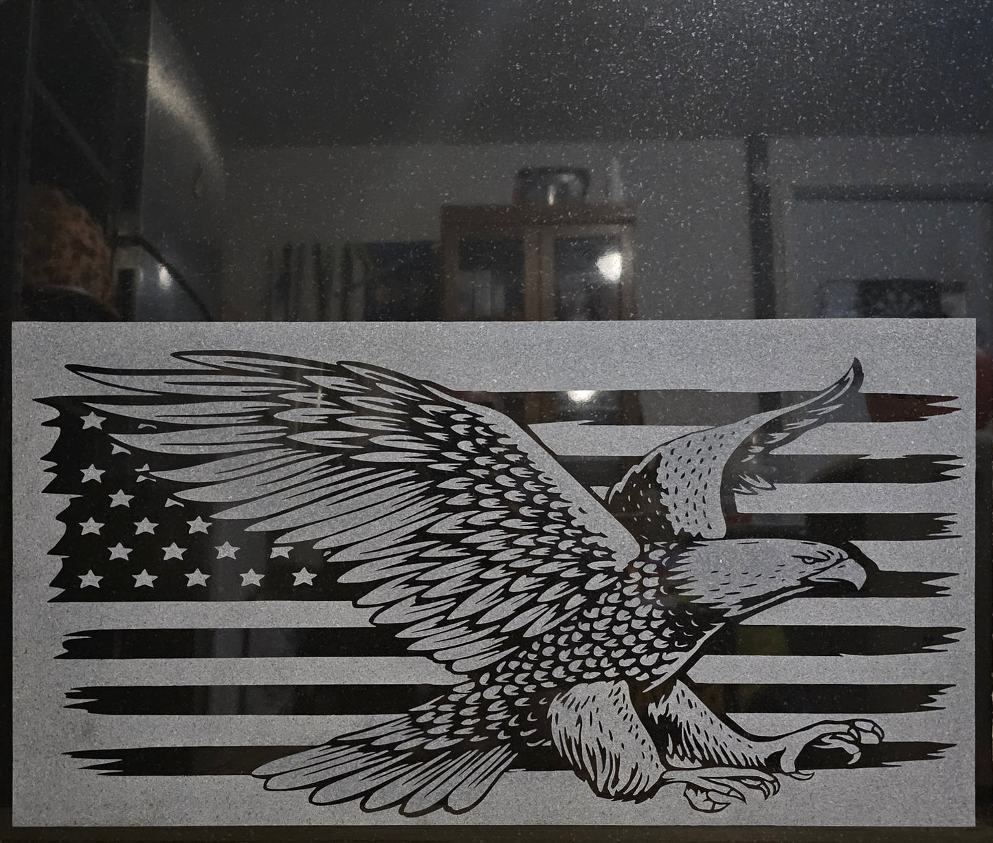 Patriotic Eagle Address Plaque in Absolute Black Granite 3cm