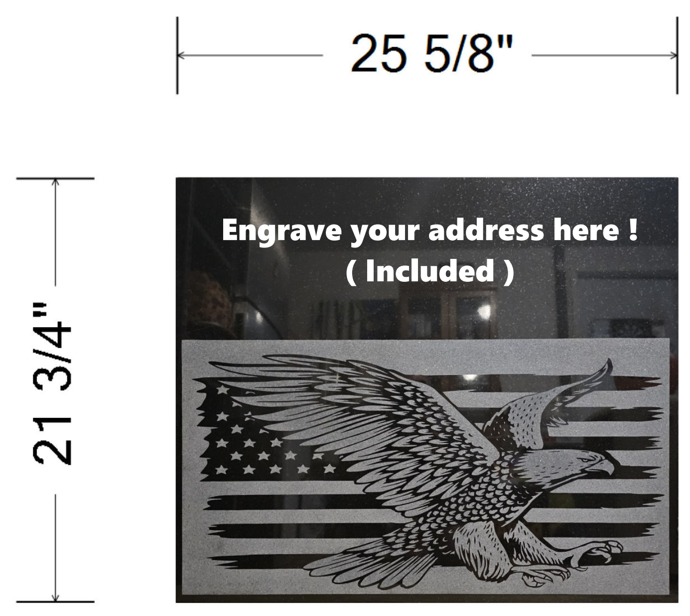 Patriotic Eagle Address Plaque in Absolute Black Granite 3cm